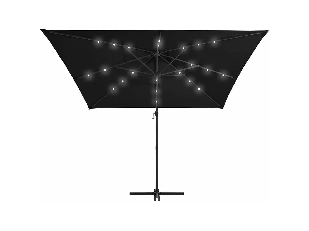 Parasol déporté avec LED et mât en acier 250x250 cm Noir FR26943