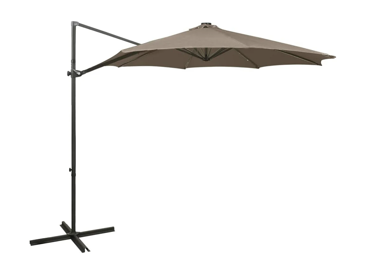 Parasol déporté avec mât et lumières LED Taupe 300 cm FR51832