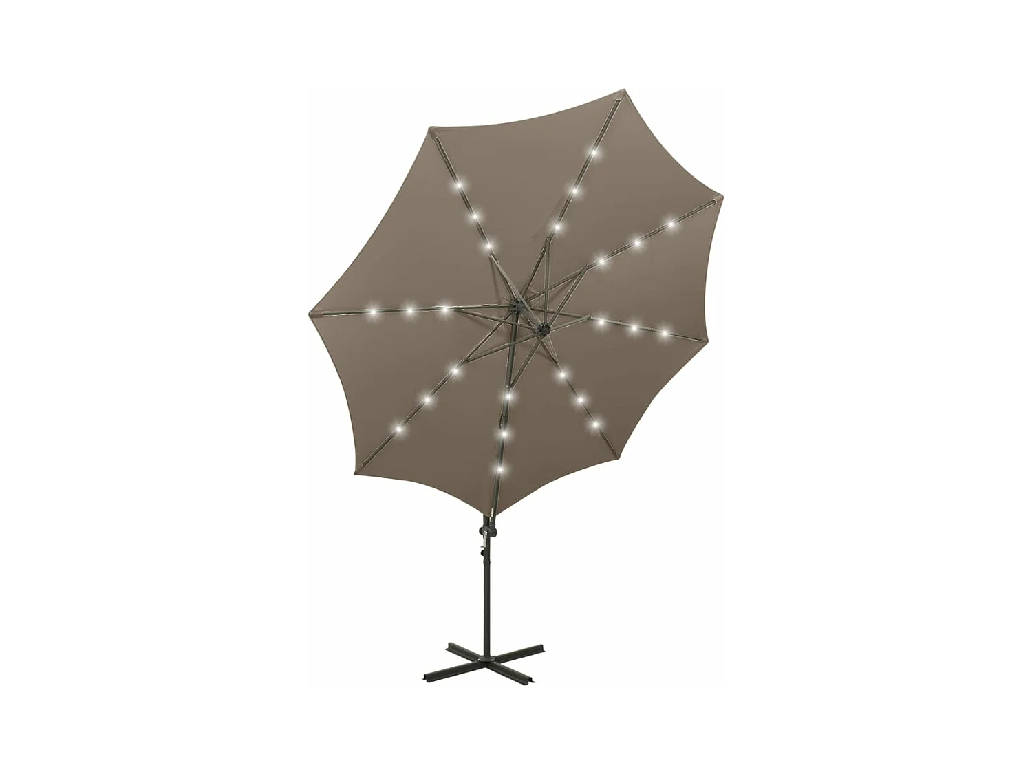 Parasol déporté avec mât et lumières LED Taupe 300 cm FR51832