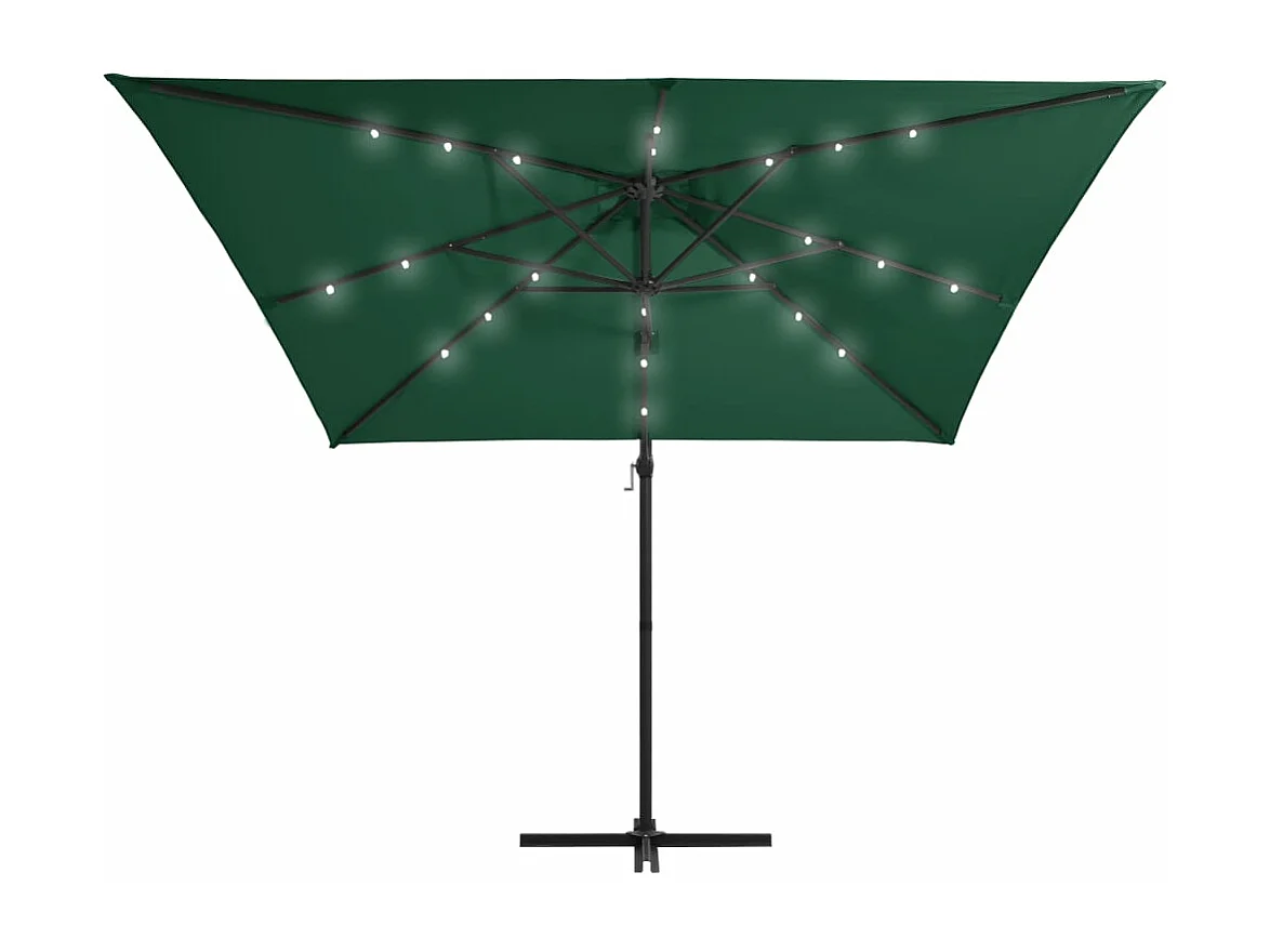 Sombrilla voladiza con luces LED y poste acero verde 250x250 cm ES382851