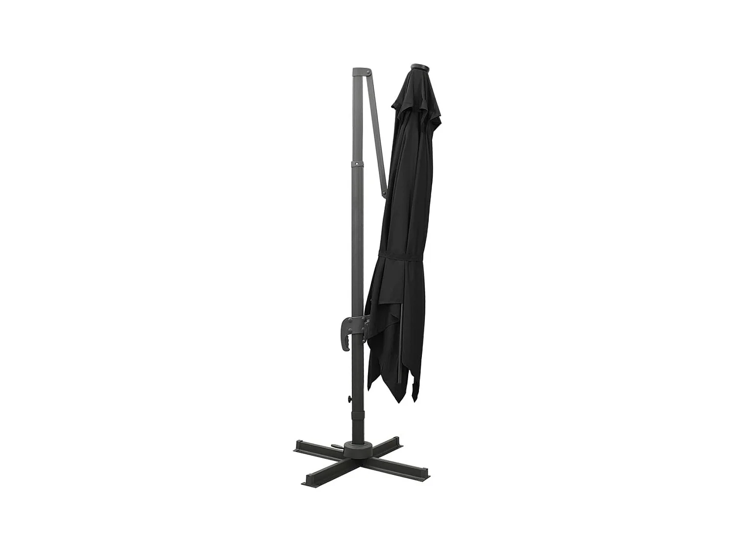 Parasol déporté avec mât et lumières LED Noir 300 cm FR57744