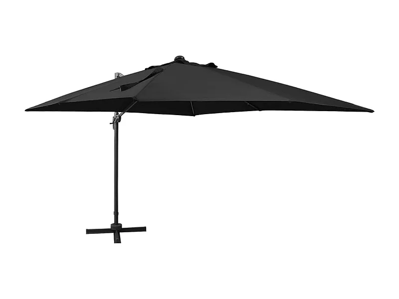 Parasol déporté avec mât et lumières LED Noir 300 cm FR57744