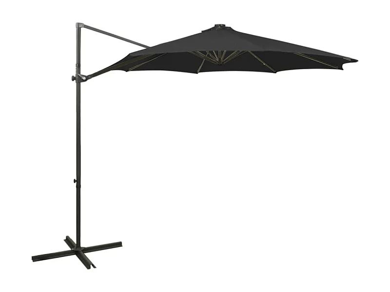 Zweefparasol met paal en LED-verlichting 300 cm zwart BE597303