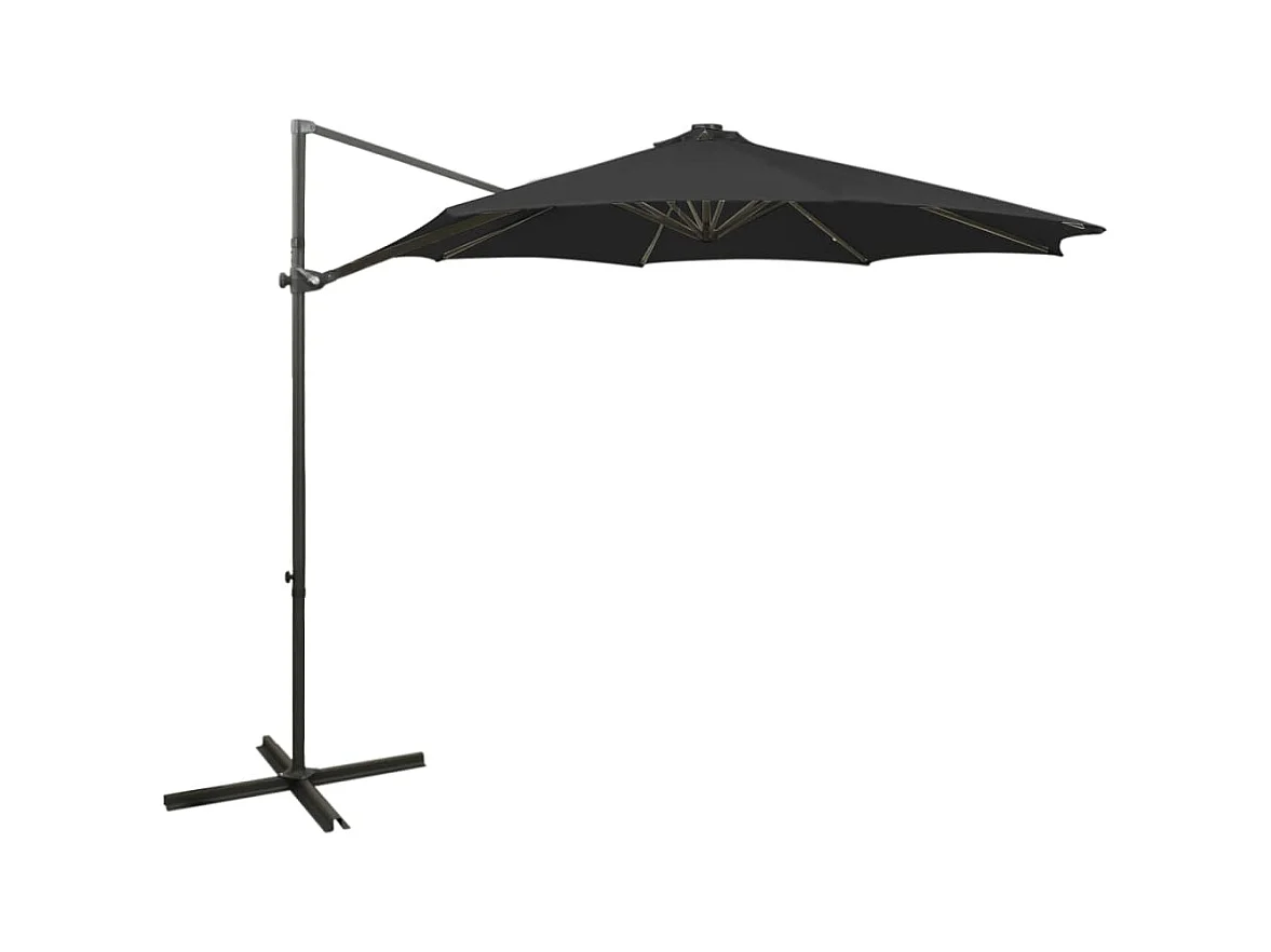 Parasol déporté avec mât et lumières LED Noir 300 cm FR15382