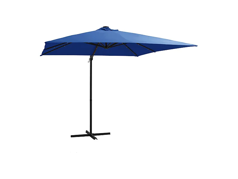 Zweefparasol met LED-verlichting en paal 250x250 cm azuurblauw BE856306