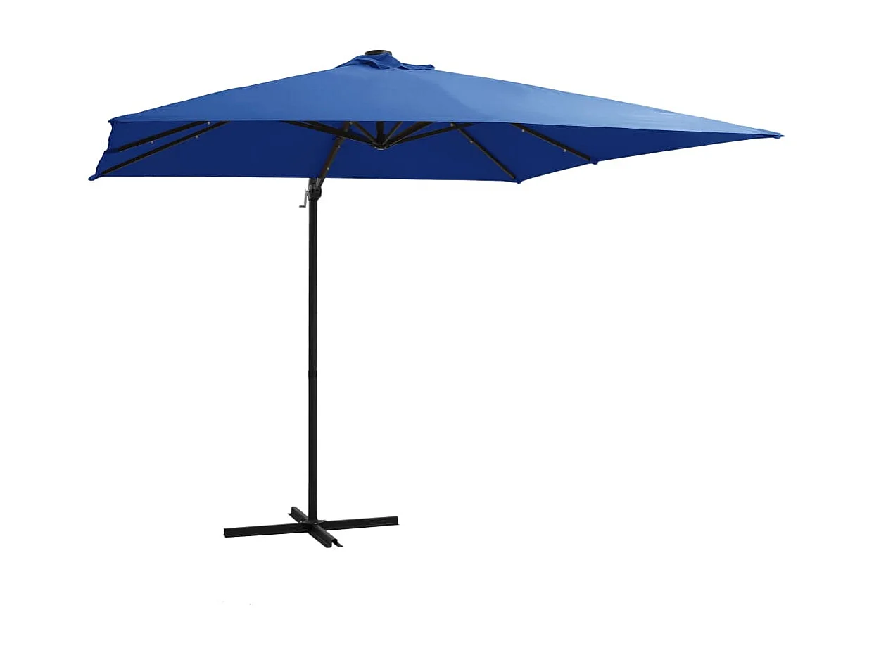 Parasol déporté avec LED et mât en acier 250x250 cm Bleu azuré FR12033