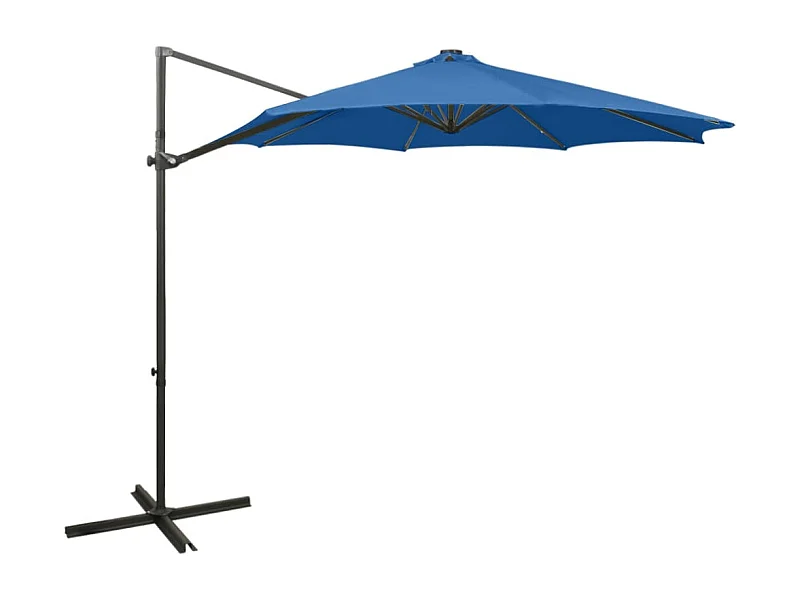 Parasol déporté avec mât et lumières LED Bleu azur 300 cm FR59272