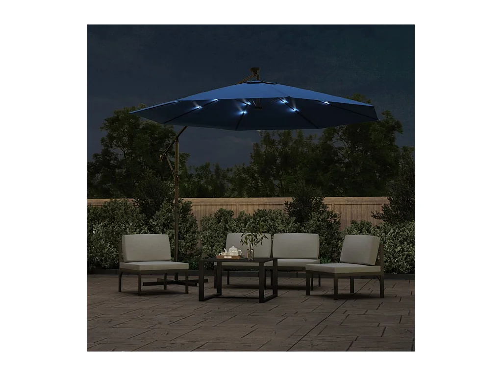 Zweefparasol met LED-verlichting en stalen paal 300 cm blauw BE207873