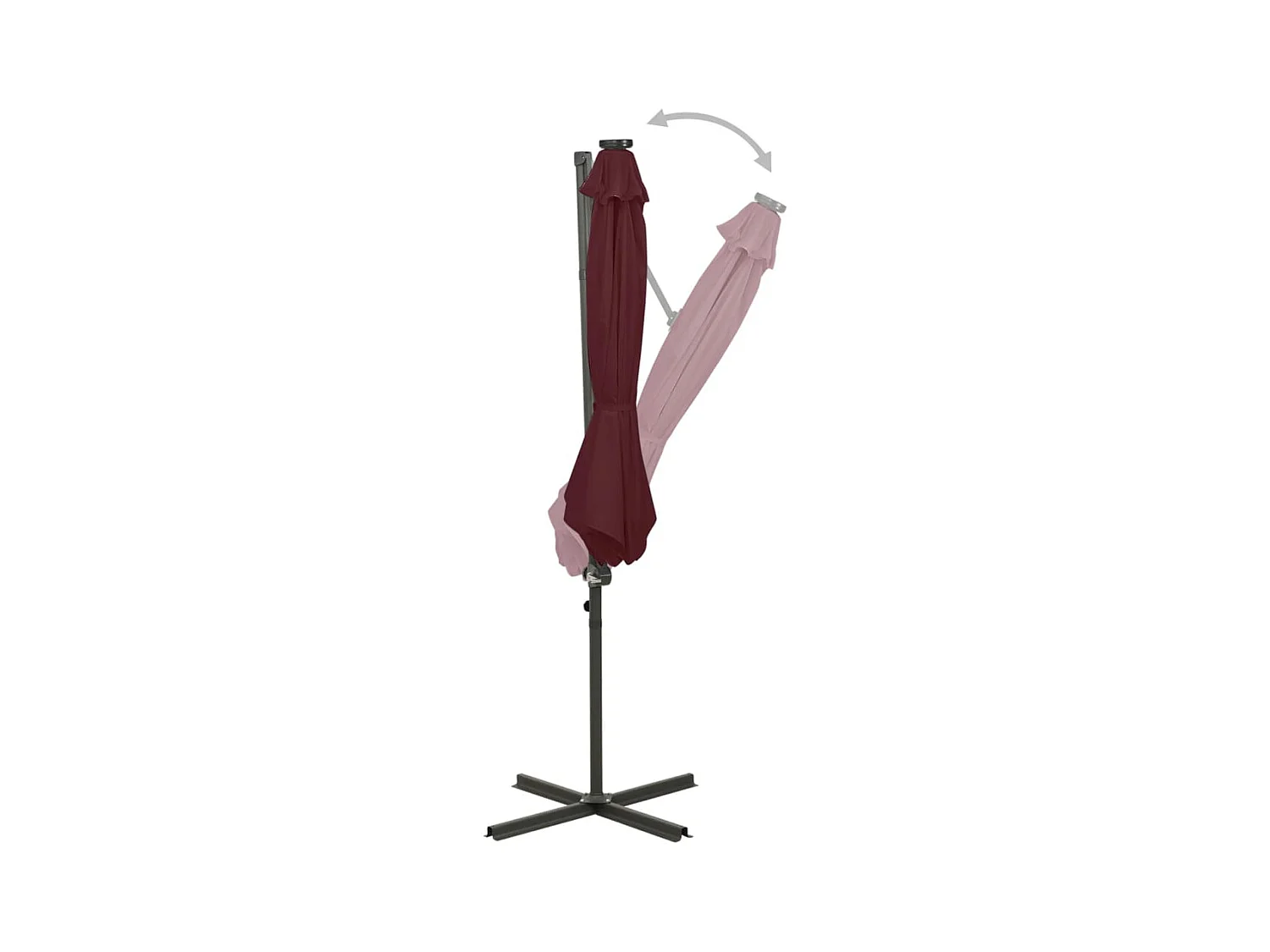 Parasol déporté avec mât et lumières LED Rouge bordeaux 300 cm FR91264