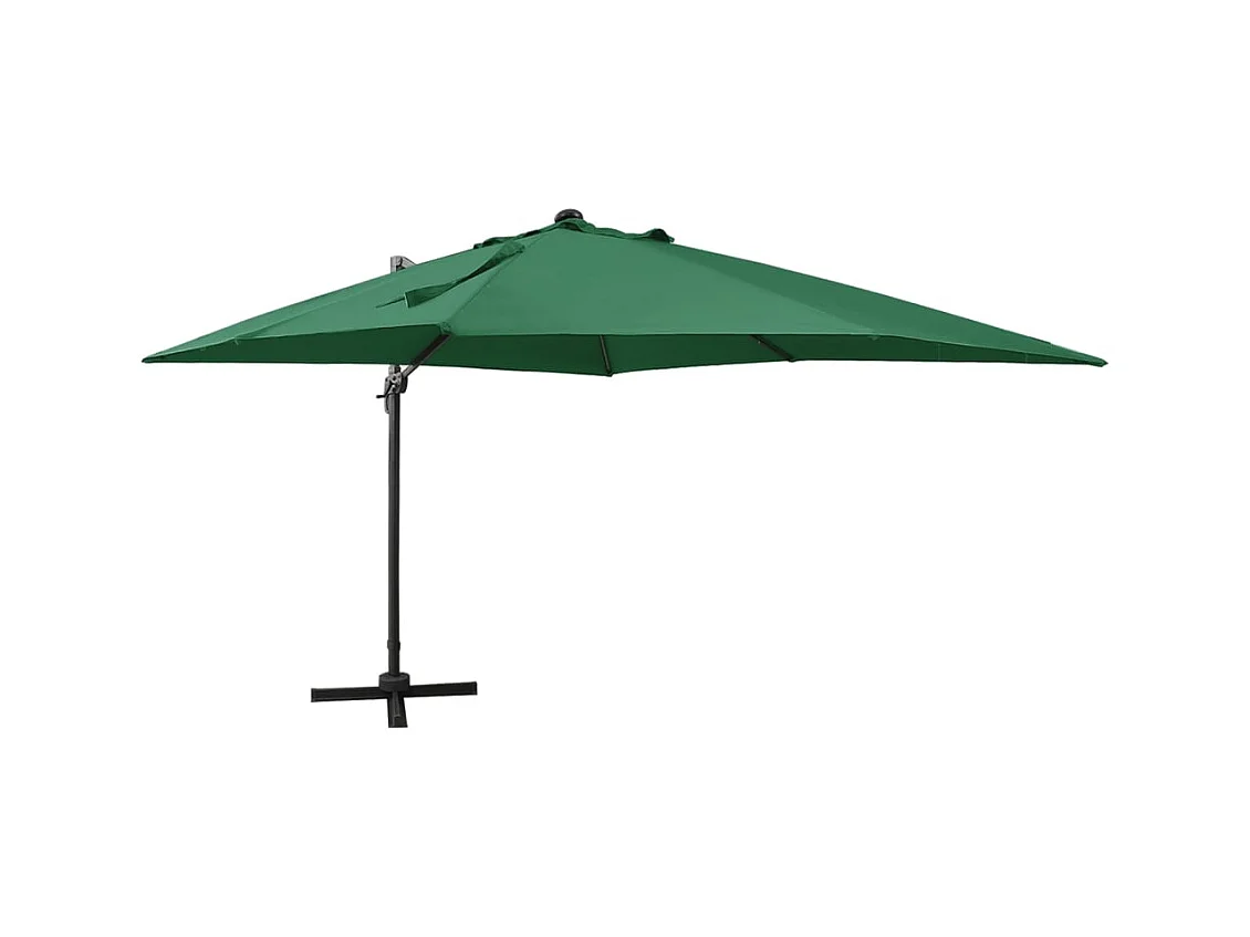 Parasol déporté avec mât et lumières LED Vert 300 cm FR97920