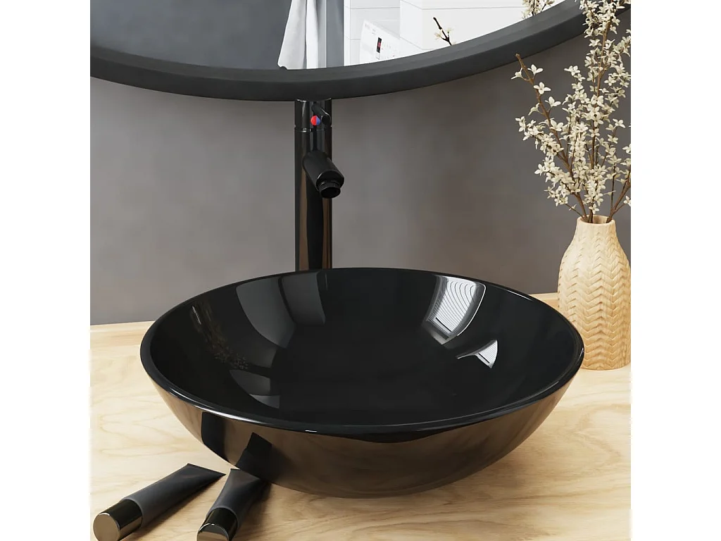 Lavatório torneira válvula click-clack vidro temperado preto PT907153