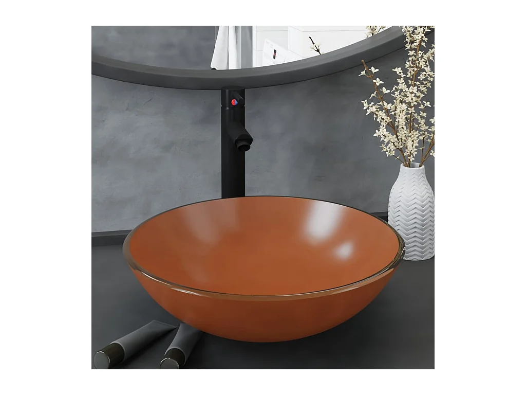 Vasque de bain avec robinet et drain à poussoir Verre trempé FR244632