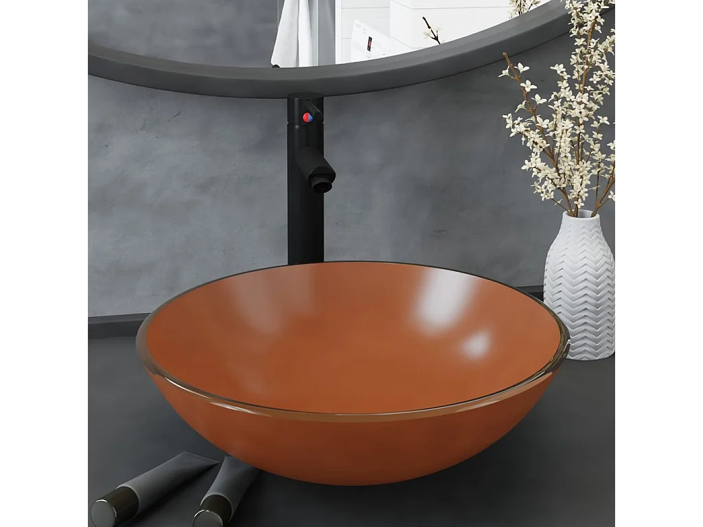 Vasque de bain avec robinet et drain à poussoir Verre trempé FR244632