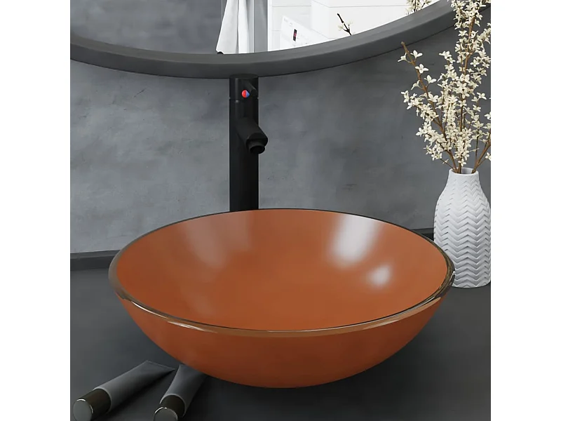 Vasque de bain avec robinet et drain à poussoir Verre trempé FR244632