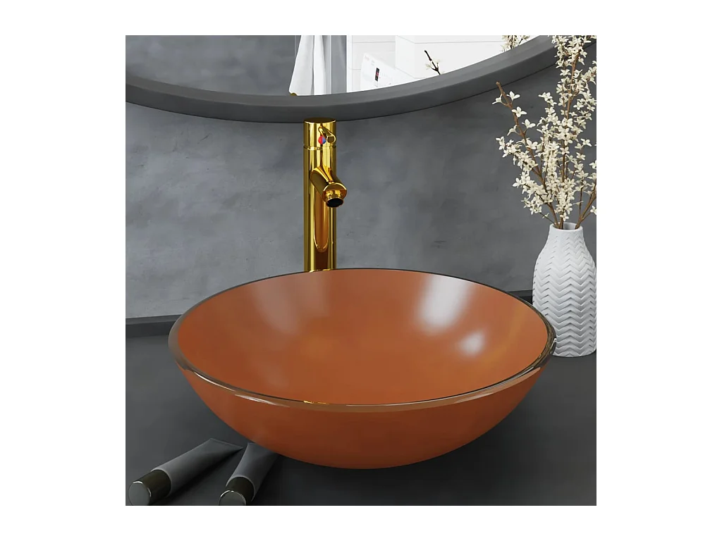 Vasque de bain avec robinet et drain à poussoir Verre trempé FR462695