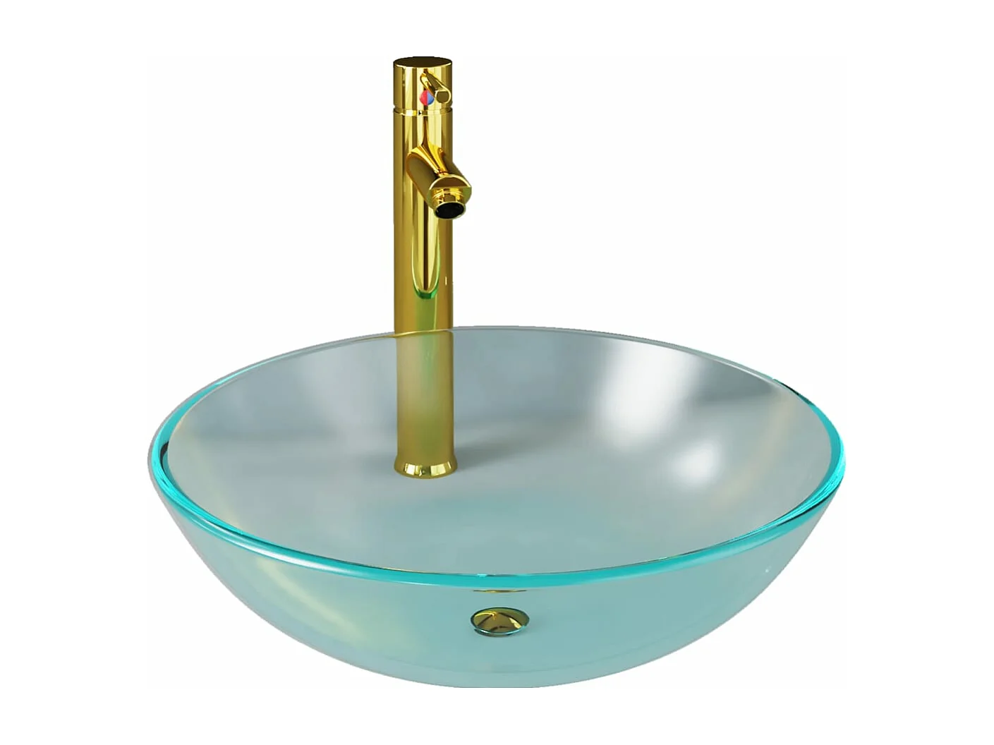 Wastafel met kraan en pop-up afvoer mat gehard glas BE653443