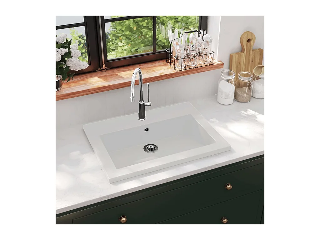 Vasque en granit 600 x 450 x 120 mm Blanc FR844641