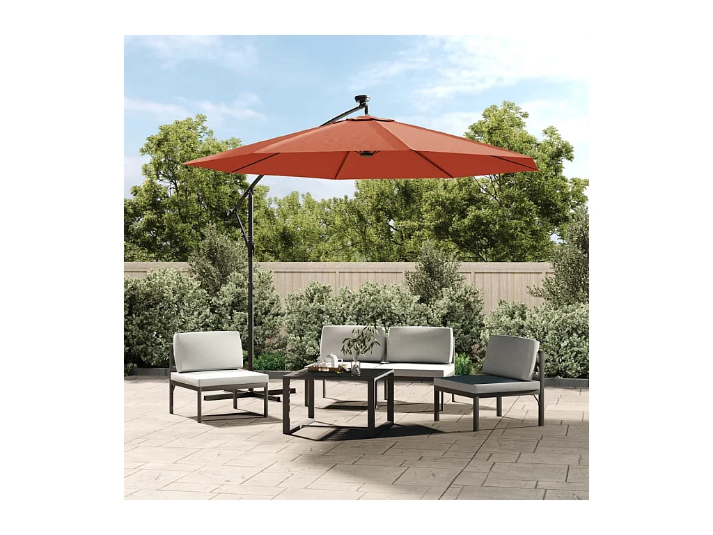 Parasol déporté à LED et mât en acier Terre cuite FR13951