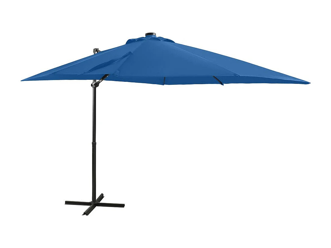 Parasol déporté avec mât et lumières LED Bleu azur 250 cm FR85903