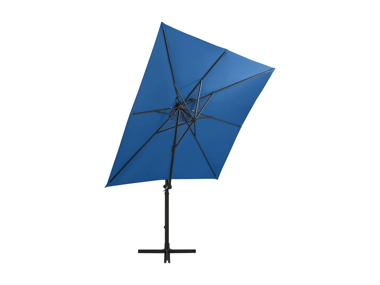 Parasol déporté avec mât et lumières LED Bleu azur 250 cm FR85903