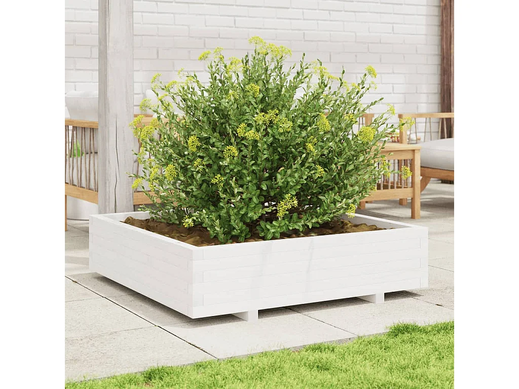 Jardinière blanc 100x100x26,5 cm bois de pin massif FR69438