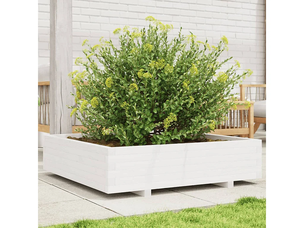 Plantenbak 100x100x26,5 cm massief grenenhout wit BE213786