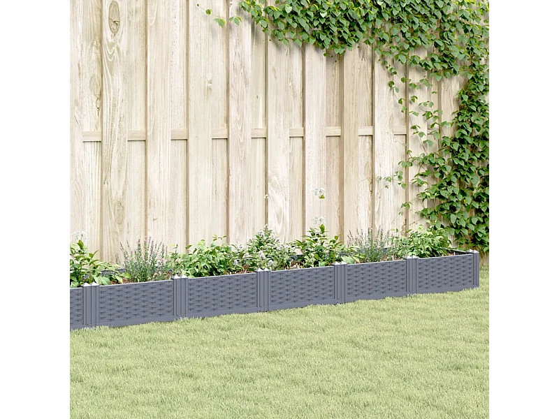 Jardinière avec piquets gris 362,5x42,5x28,5 cm PP FR66895