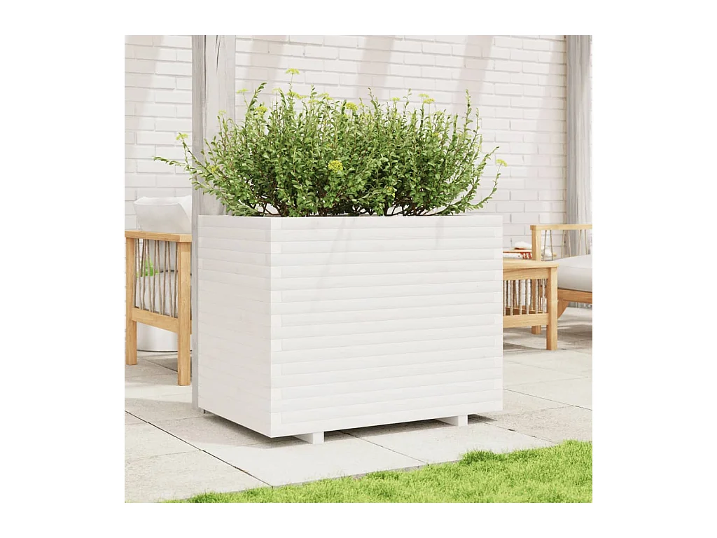 Jardinière blanc 90x60x72,5 cm bois de pin massif FR70822