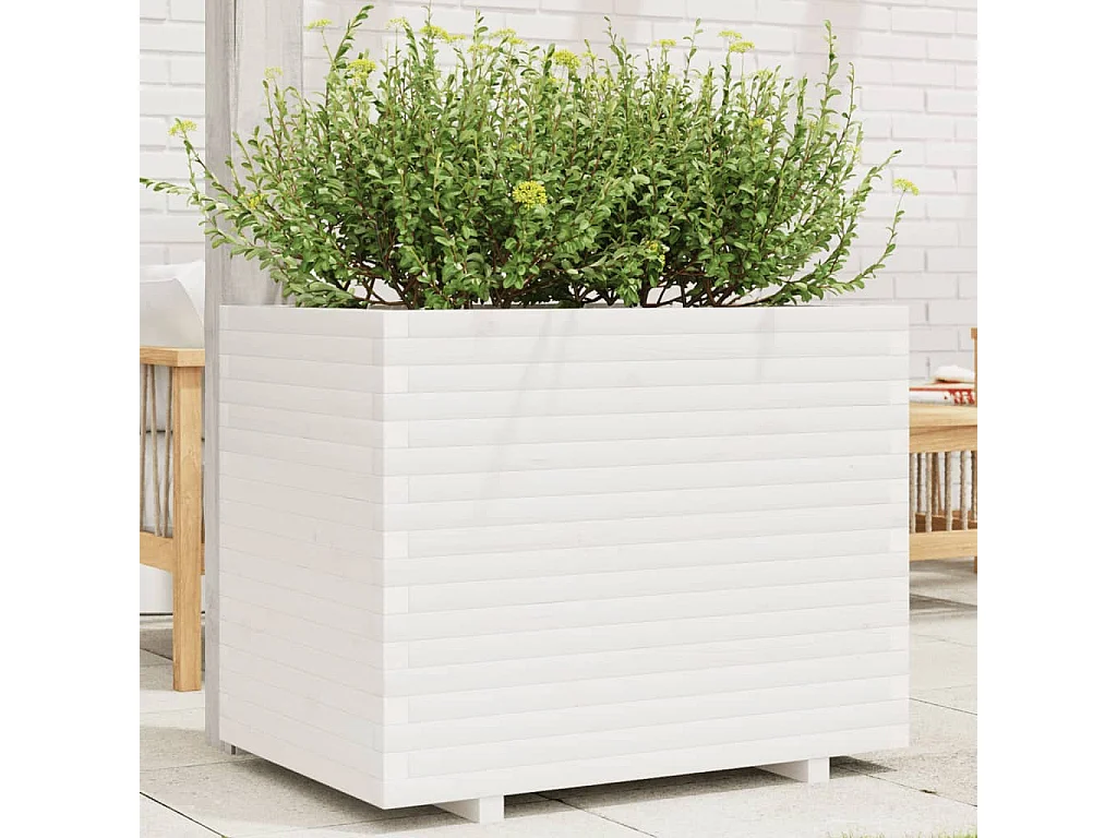 Jardinière blanc 90x60x72,5 cm bois de pin massif FR70822