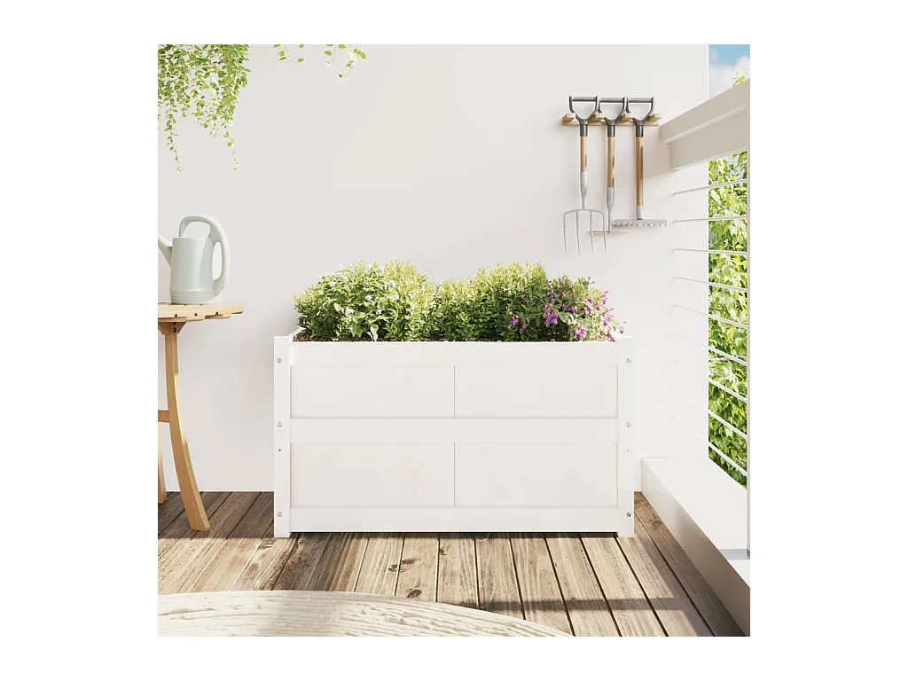 Jardinière blanc 90x50x50 cm bois de pin massif FR34876
