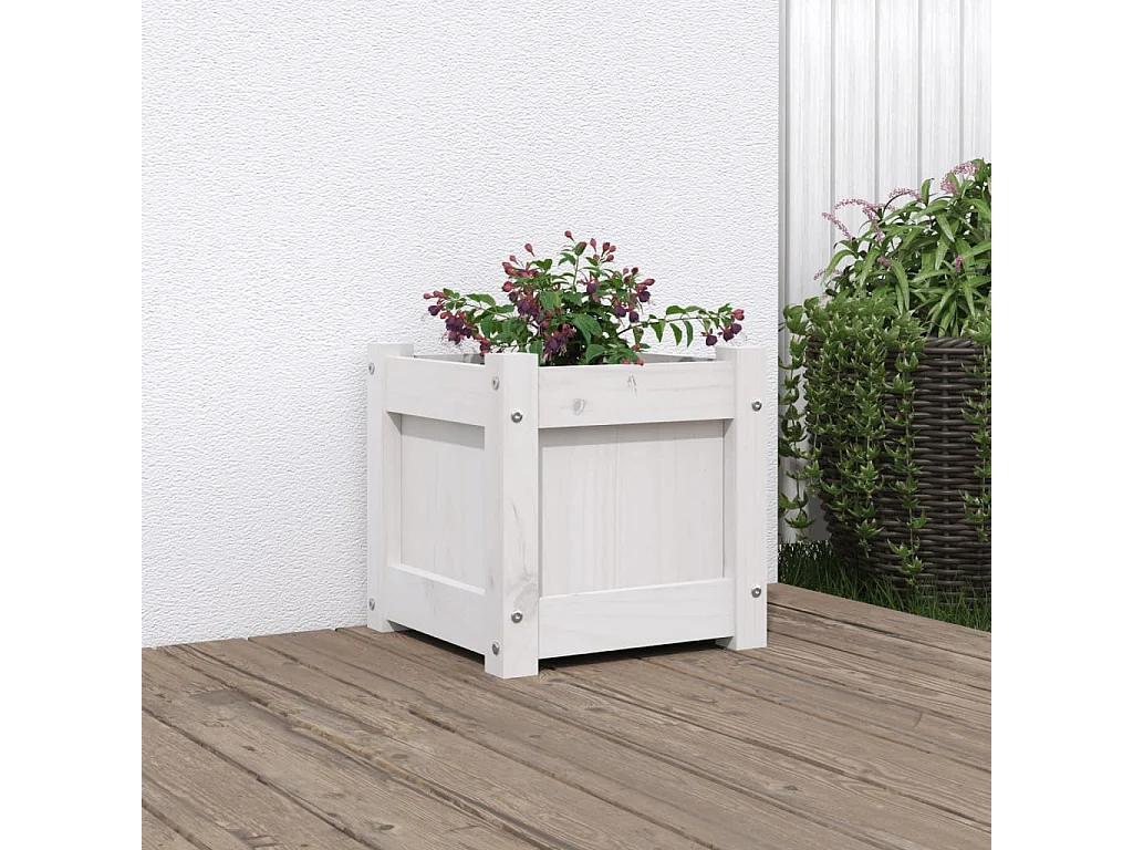 Vaso/floreira de jardim 31x31x31 cm pinho maciço branco PT957759