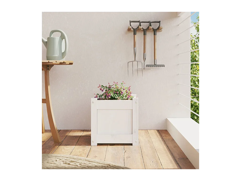 Jardinière blanc 31x31x31 cm bois de pin massif FR27386