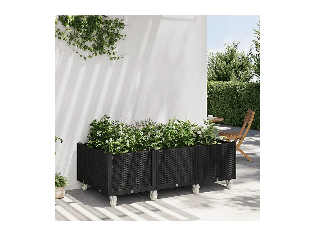 Jardinière à roulettes noir 150x80x54 cm PP FR59868