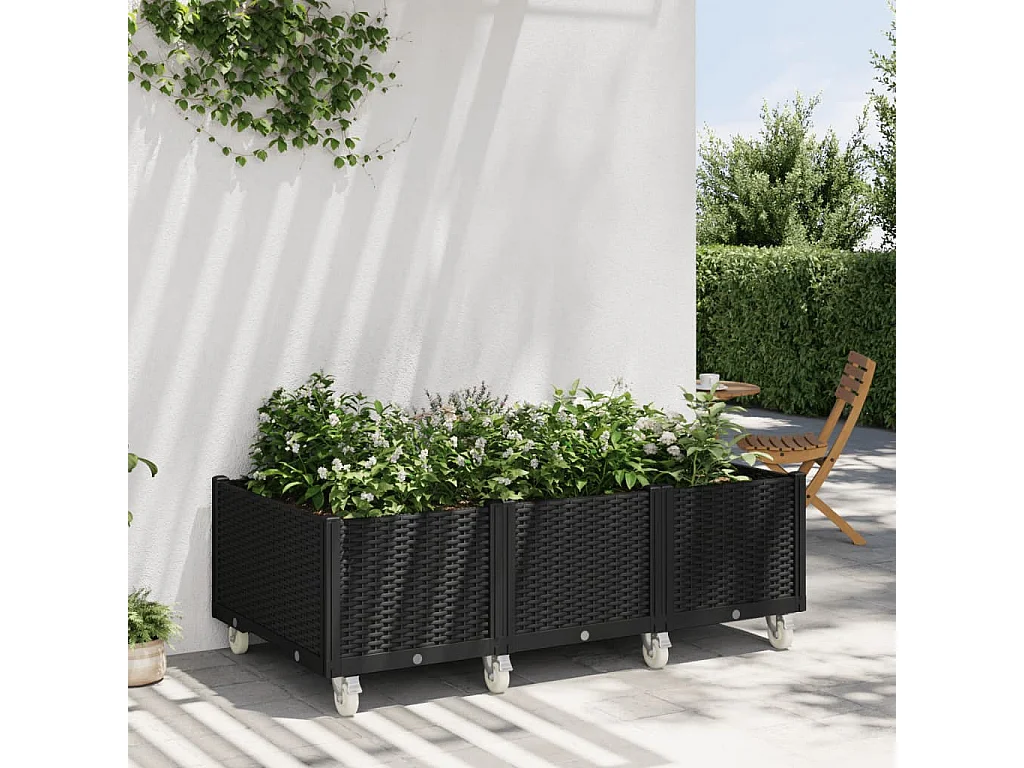 Plantenbak met wielen 150x80x54 cm polypropeen zwart BE492961
