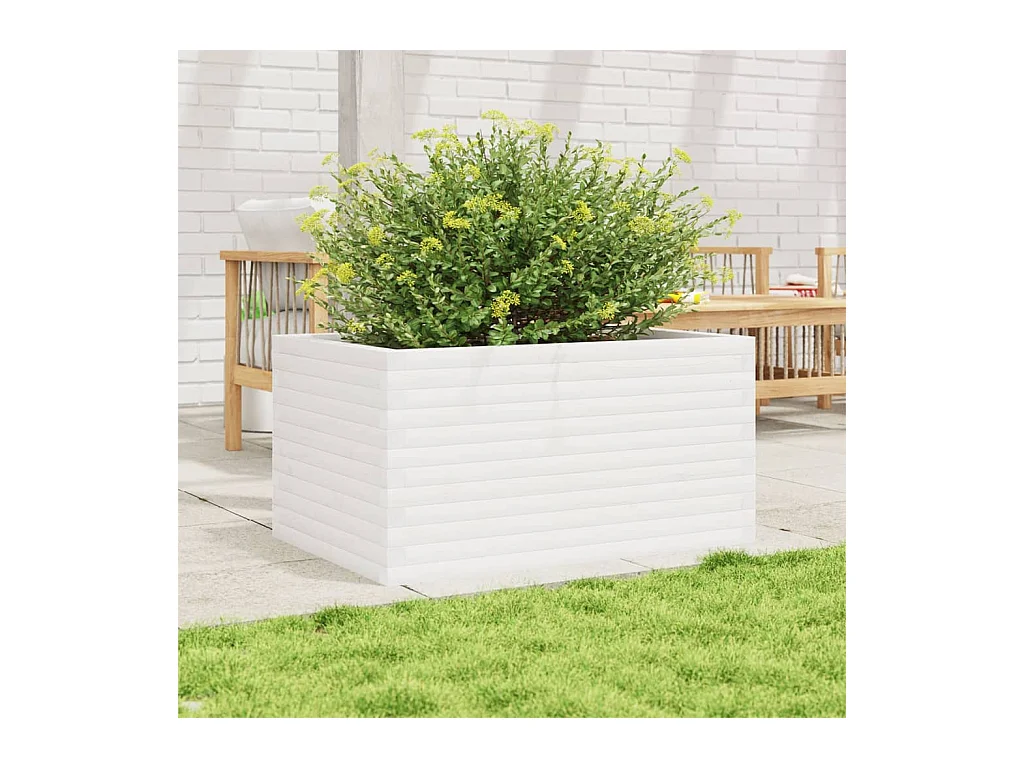 Jardinière blanc 90x60x46 cm bois de pin massif FR27606
