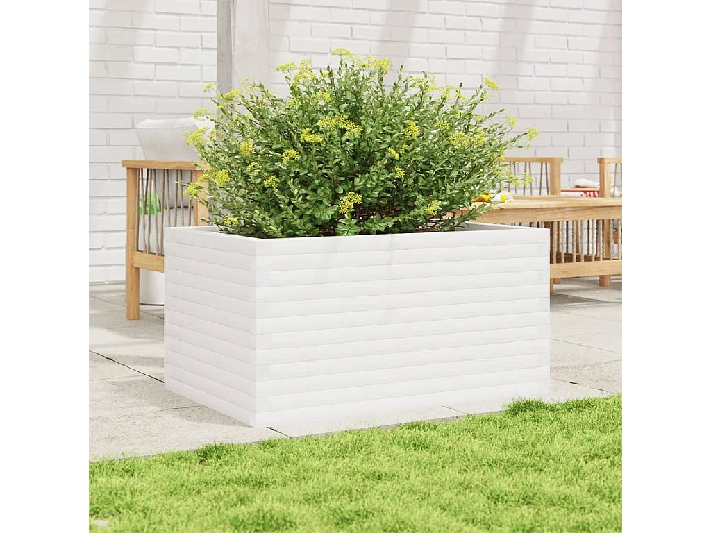 Jardinière blanc 90x60x46 cm bois de pin massif FR27606