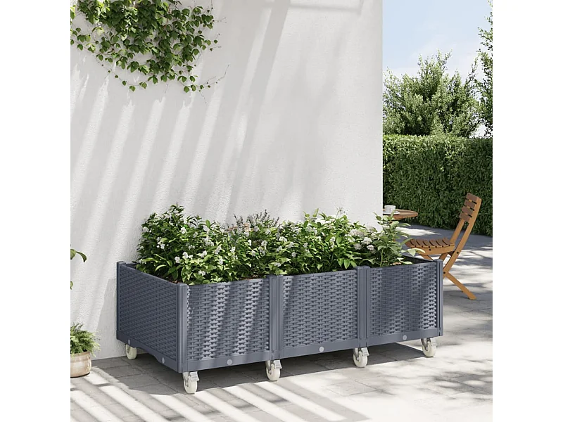 Jardinière à roulettes gris 150x80x54 cm PP FR39898
