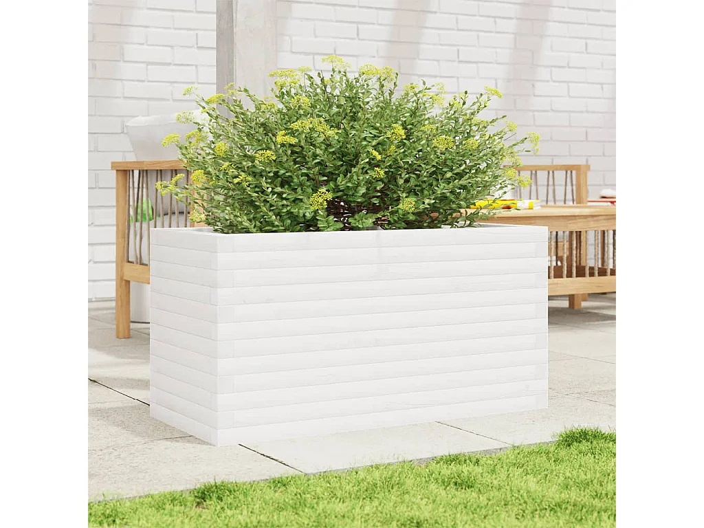 Vaso/floreira de jardim 90x40x46 cm madeira pinho maciça branco PT477482