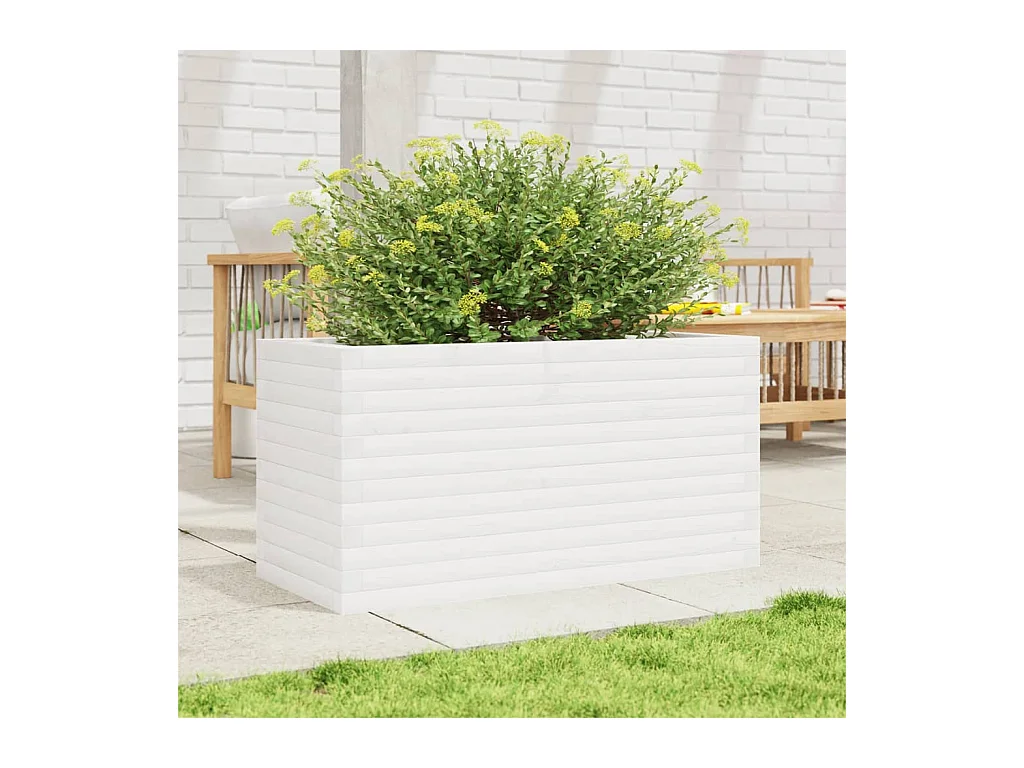 Jardinière blanc 90x40x46 cm bois de pin massif FR26312