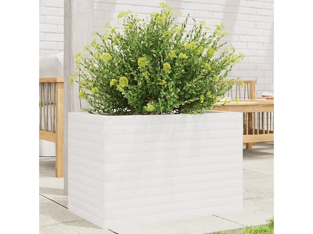 Jardinière blanc 70x40x45,5 cm bois de pin massif FR73088