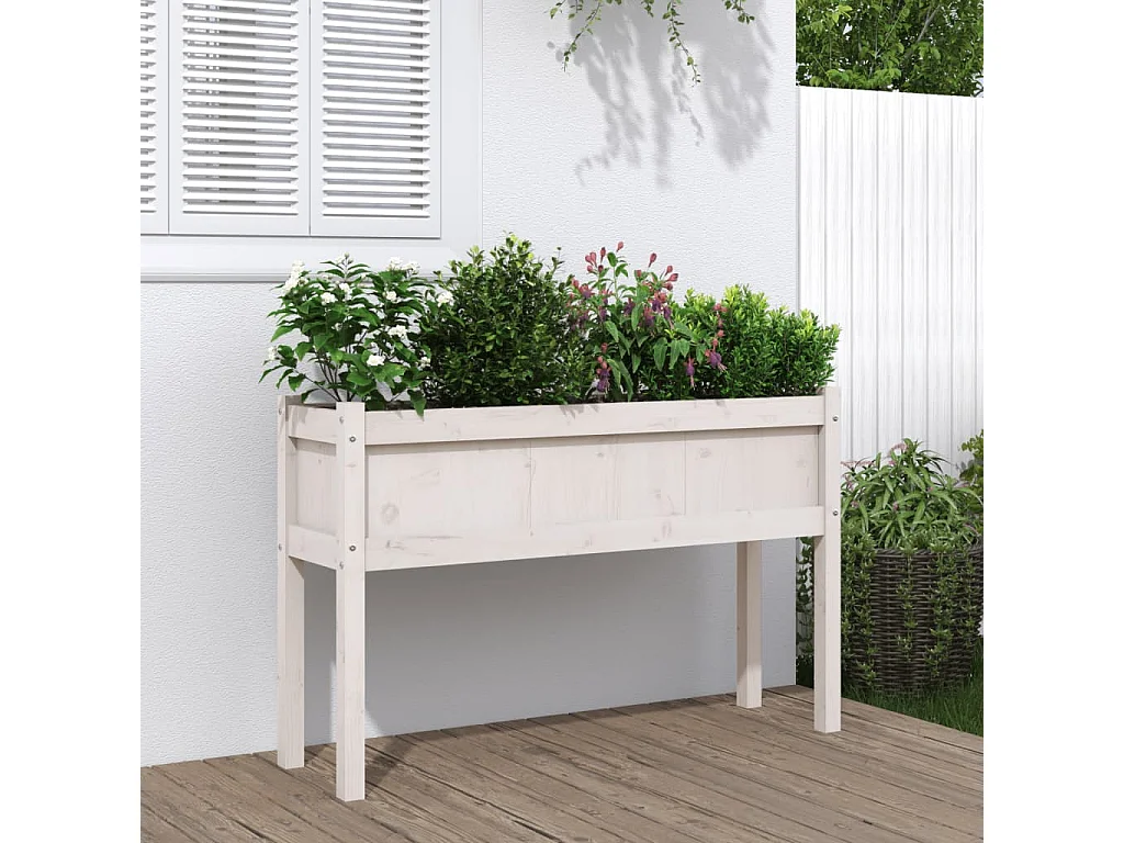 Floreira de jardim c/ pernas 110x31x70 cm pinho maciço branco PT996264