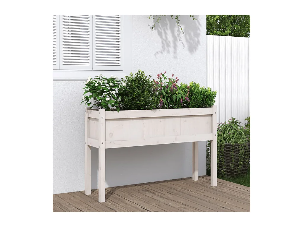 Jardinières avec pieds blanc 110x31x70 cm bois de pin massif FR24571