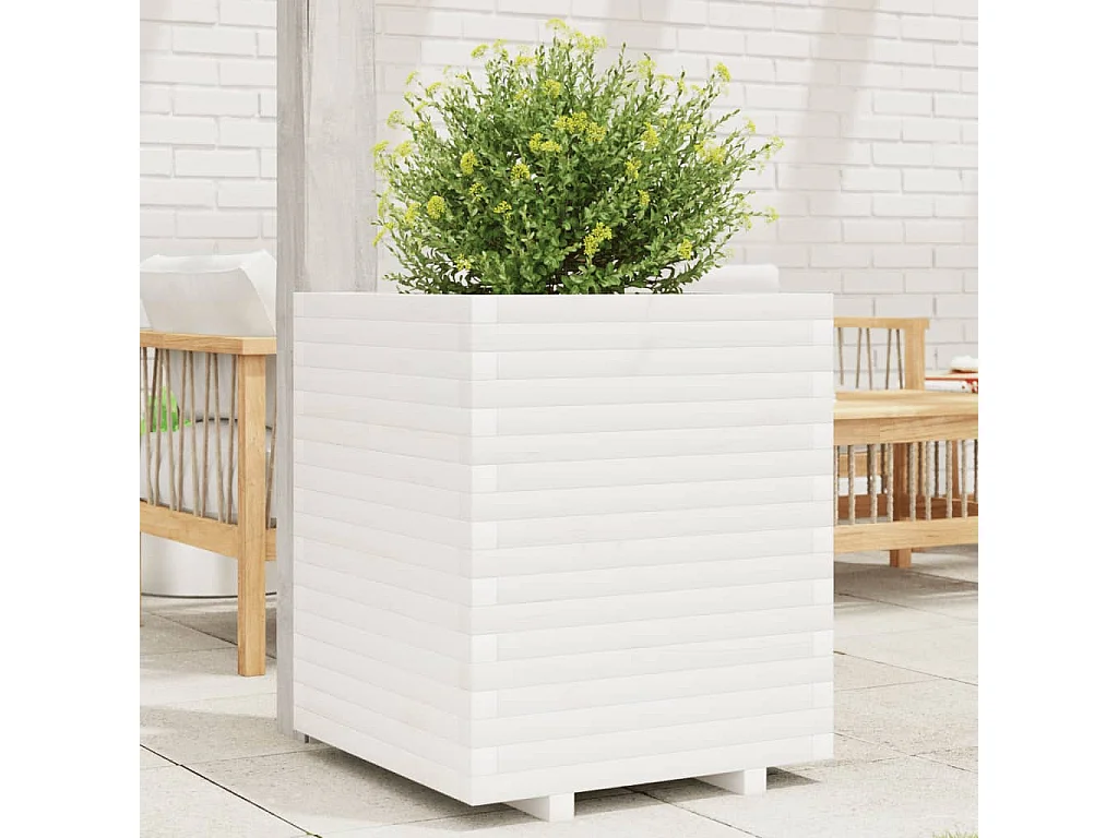 Jardinière blanc 60x60x72 cm bois de pin massif FR61207