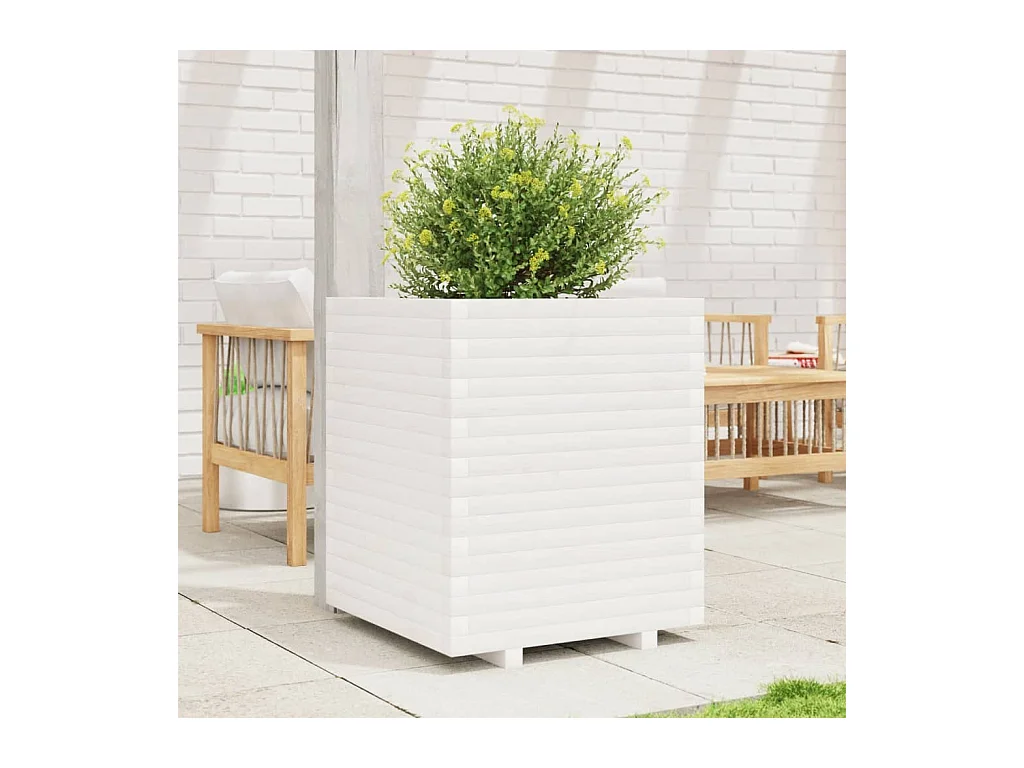 Jardinière blanc 60x60x72 cm bois de pin massif FR61207