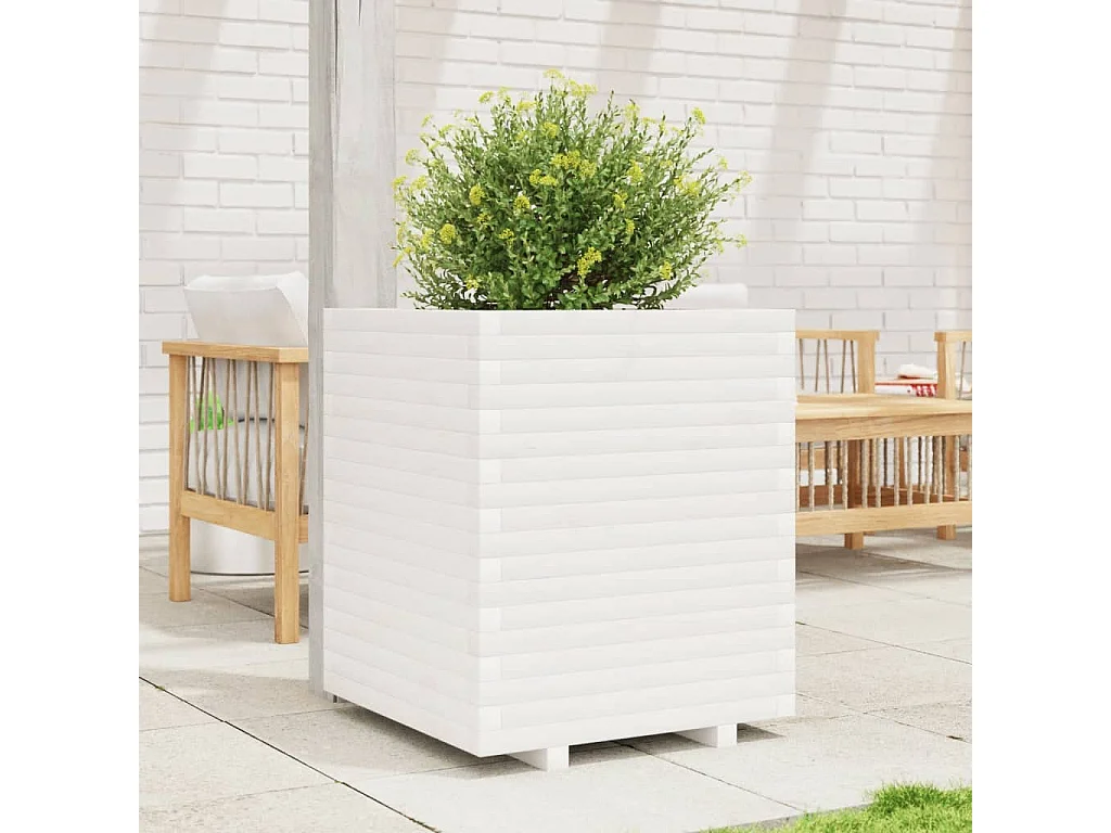 Jardinière blanc 60x60x72 cm bois de pin massif FR61207