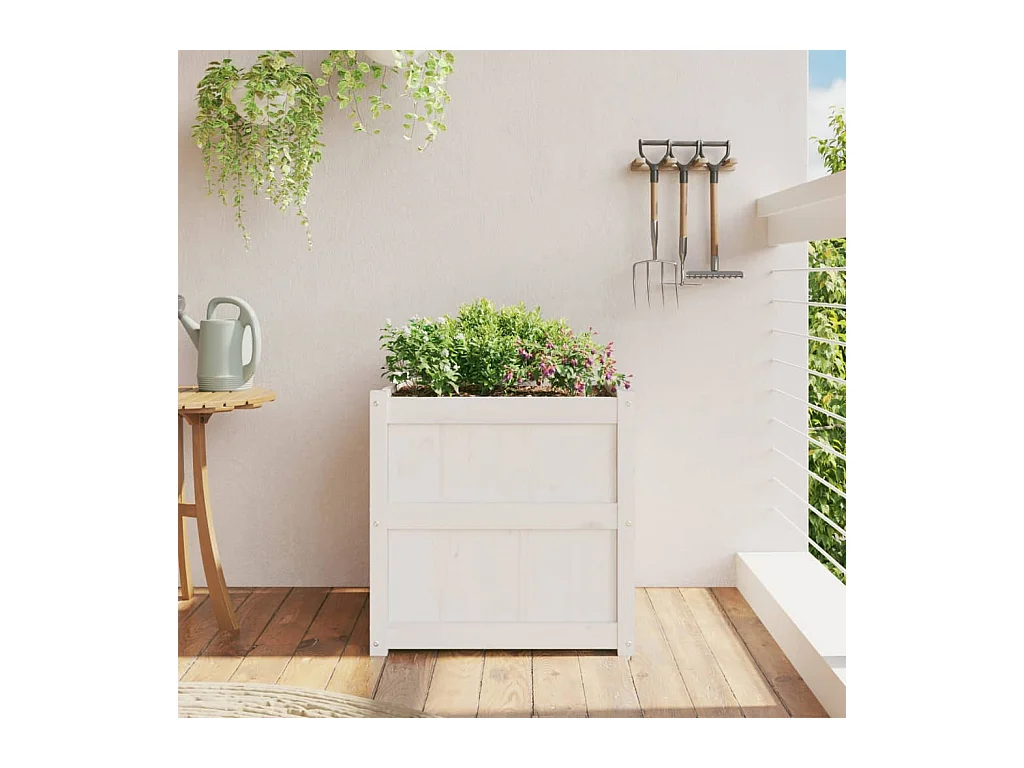 Jardinière blanc 60x60x60 cm bois de pin massif FR83010