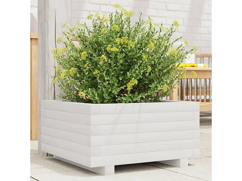 Jardinière blanc 50x50x26,5 cm bois de pin massif FR80654
