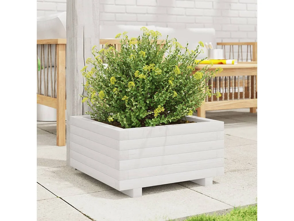 Jardinière blanc 50x50x26,5 cm bois de pin massif FR80654