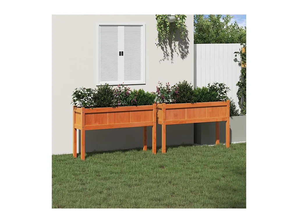 Jardinières 2 pcs avec pieds cire marron bois de pin massif FR79414