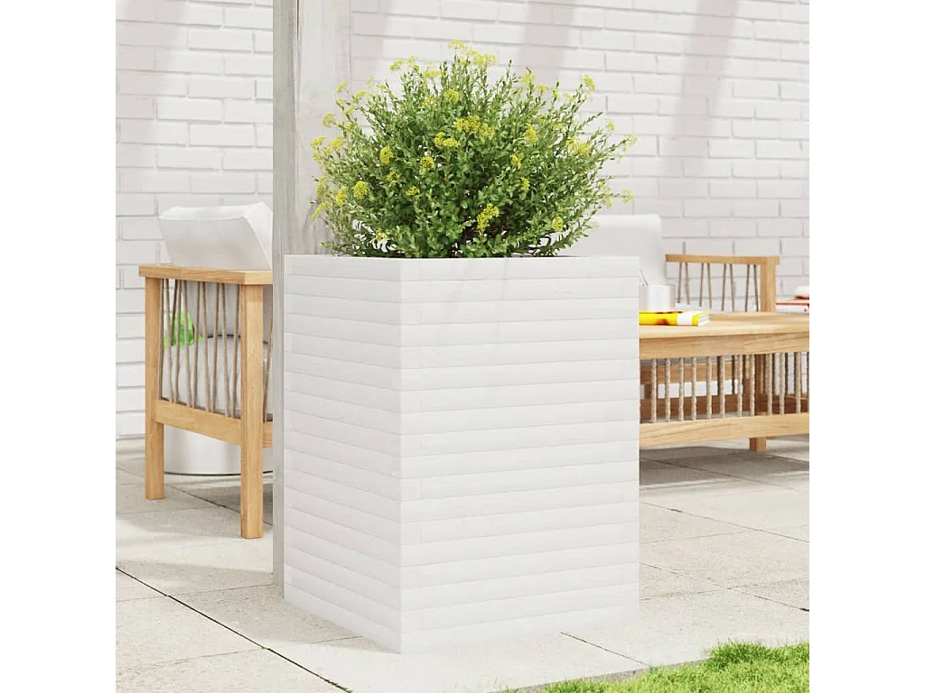 Jardinière blanc 50x50x68,5 cm bois de pin massif FR11352
